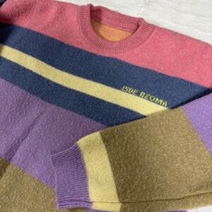 I3de Marzo Sweater Mens Multicolor Striped Stretch Tight Knit Graphic Print Logo